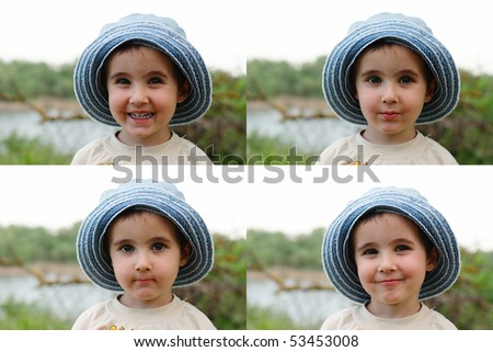 Little boy in jeans hat faces collage
