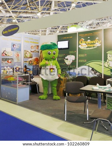 MOSCOW-SEPTEMBER 29:Stand with baby diapers with the components of green tea company in the New Zealand International Exhibition WORLD OF CHILDHOOD on September 29, 2011 in Moscow