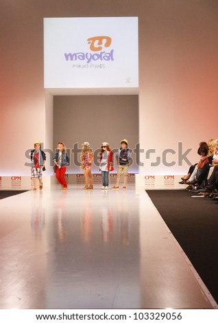 MOSCOW-SEPTEMBER 5:Unidentified children show a collection of clothes mayoral Spanish company at the international Fashion Fair on September 5, 2011 in Moscow