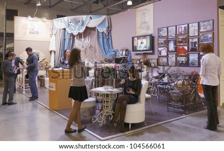 MOSCOW- OCTOBER 26:The stand of the Russian company Curtains world was created textile design space at the international architectural exhibition Beautiful Houses on October 26,2011 in Moscow