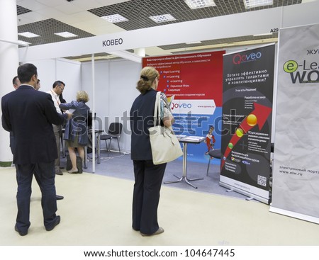 MOSCOW-JUNE 5:Stand the French company Qoveo representing interactive decision mode Ã?Â«SaasÃ?Â» for HR managers of companies at the international exhibition MODERN EDUCATION on June 5, 2012 in Moscow