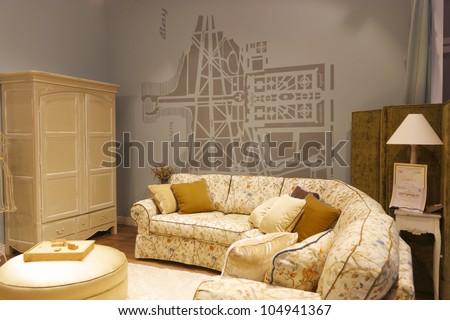 MOSCOW- NOVEMBER 25: The exposition of the Russian company BAY selling furniture from the U.S.at the international exhibition Mebel \'2011 on November 25 2011 in Moscow