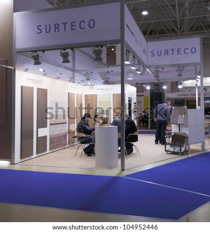 MOSCOW- NOVEMBER 25:Stand German company SURTECO supplying technology for surface finishing films dekorativnyim at the international exhibition Mebel '2011 on November 25, 2011 in Moscow