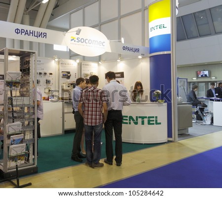 MOSCOW-JUNE 15:Stand a French company SOCOMEC producing  uninterruptible power supplies and electrical switching equipment at the international exhibition ELEKTRO'2012 on June 15, 2012 in Moscow