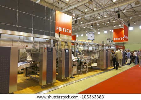 MOSCOW-JUNE 15:Exposition of the German company FRITSCH develops and manufactures equipment for baking all bakery products at the international exhibition MODERN BAKERY 2012 on June 15, 2012 in Moscow