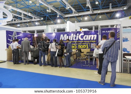 MOSCOW-JUNE 15:The machine model Xenetech American company MultiCam for laser engraving at the international exhibition MIR STEKLA\' 2012 on June 15, 2012 in Moscow