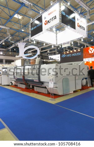 MOSCOW-JUNE 15:The stand Russian company YTA to supply equipment for cutting and processing glass from Europe and China at the International Exhibition MIR STEKLA'2012 on June 15, 2012 in Moscow