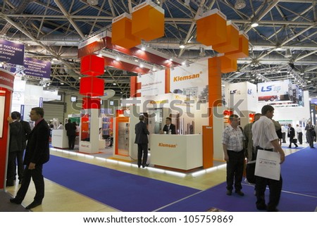 MOSCOW-JUNE 15:The stand of the German-Russian AK-EL for the supply of imported electrical products of European manufacturers at the international exhibition ELEKTRO\'2012 on June 15, 2012 in Moscow