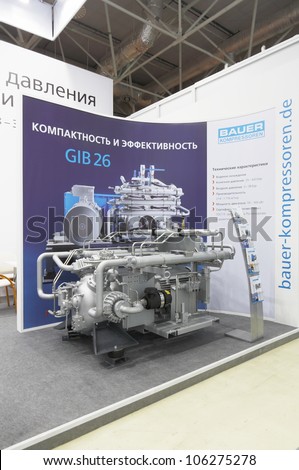 MOSCOW-JUNE 25:MOSCOW-JUNE 15:A powerful air compressor for the German company BAUER at the international exhibition NEFTEGAZ-2012 on June 25, 2012 in Moscow