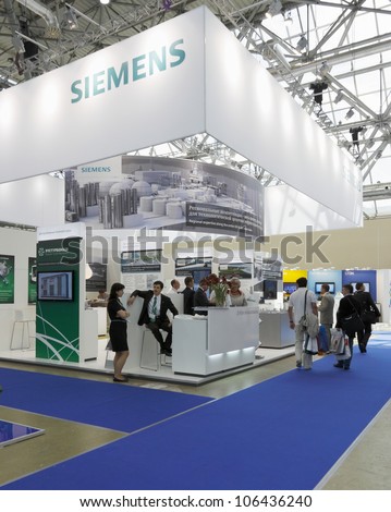 MOSCOW-JUNE 25:Stand German company SIEMENS regional expertise along the entire Oil Gas value chain at the international exhibition NEFTEGAZ-2012 on June 25, 2012 in Moscow