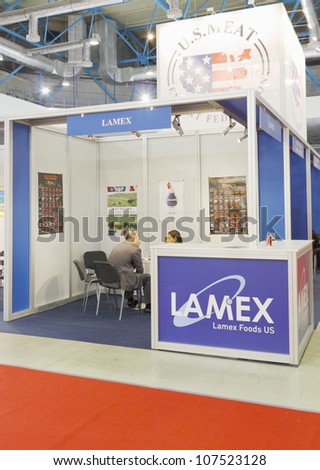 MOSCOW-SEPTEMBER 13:Stand American Company Lamex Foods US production of meat products at International Food & Drinks Exhibition on September 13, 2011 in Moscow