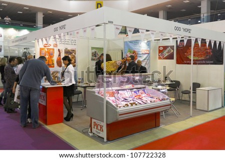 MOSCOW-SEPTEMBER 13:The stand of the Russian company Nord distributor foods from Europe at International Food & Drinks Exhibition on September 13, 2011 in Moscow