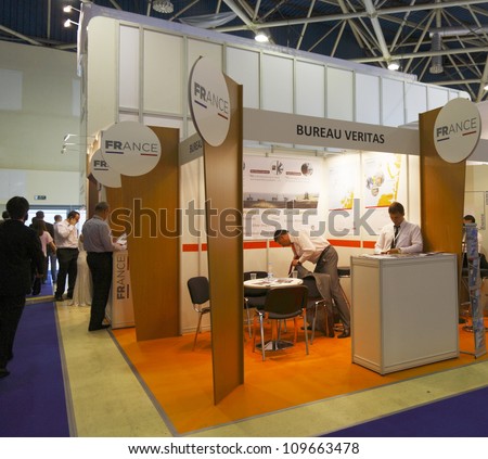 MOSCOW-JUNE 25:Stand French company BUREAU VERITAS to address safety and security in the oil and gas industry at the international exhibition NEFTEGAZ-2012 on June 25, 2012 in Moscow
