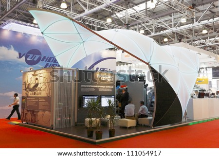 MOSCOW-MAY 21:The stand of the Russian company TRANsport SAfety Systems to build systems on transport security at the International Exhibition of Helicopter Industry on May 21, 2011 in Moscow, Russia.