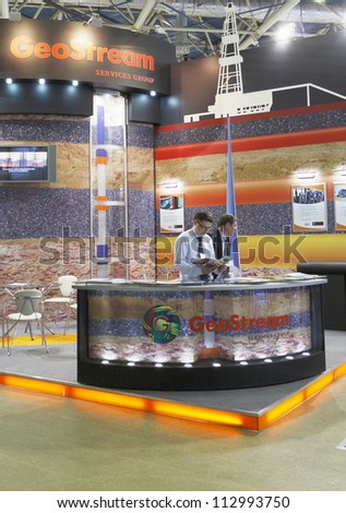 MOSCOW-JUNE 22:Stand US-Russian company to provide high-tech services in the oil and gas industry at the INTERNATIONAL OIL & GAS EXHIBITION on June 22, 2011 in Moscow