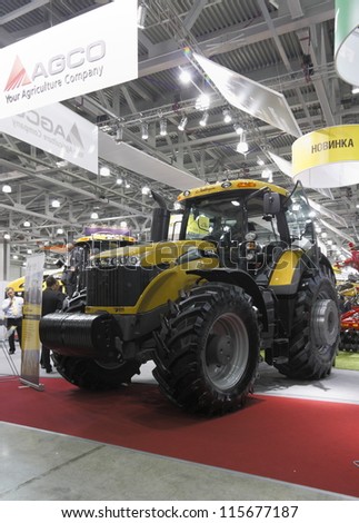 MOSCOW- OCTOBER 11:Tractor the brand Challenger MT765C American company AGCO at the international exhibition AGROSALON on October 11,2012 in Moscow