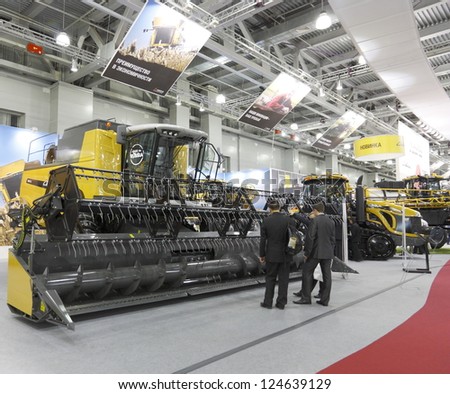 MOSCOW- OCTOBER 11:Harvester of grain CH647C the brand Challenger American company AGCO at the international exhibition AGROSALON on October 11,2012 in Moscow