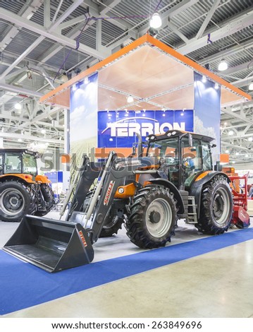 MOSCOW, RUSSIA - OCTOBER 11, 2012: Tractor brand TERRION Russian company Agrotechmash at the international exhibition AGROSALON