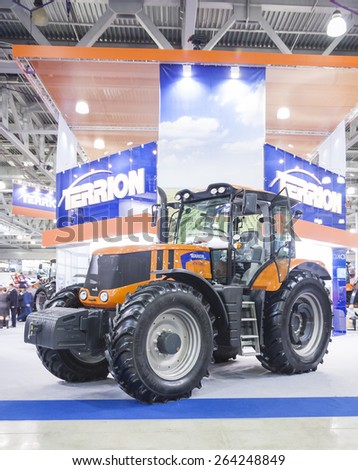 MOSCOW - OCTOBER 11, 2012: Tractor brand TERRION Russian company Agrotechmash at the international exhibition AGROSALON