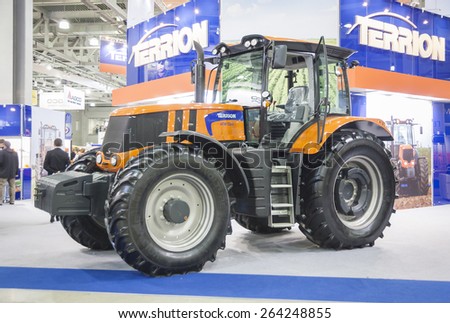 MOSCOW - OCTOBER 11, 2012: Tractor brand TERRION Russian company Agrotechmash at the international exhibition AGROSALON