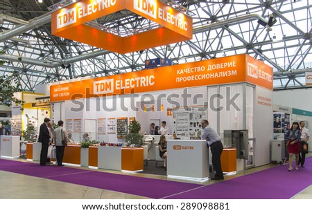 MOSCOW-JUNE 10, 2015: Booth electrical products brand TDM Electric at the International Trade Fair ELEKTRO