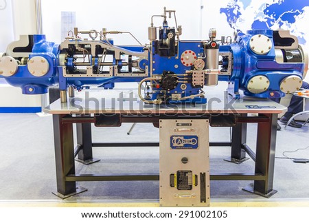 MOSCOW-JUNE 24, 2015: Booth of gas compressors ARIEL companies from the United States at the International Trade Fair MIOGE