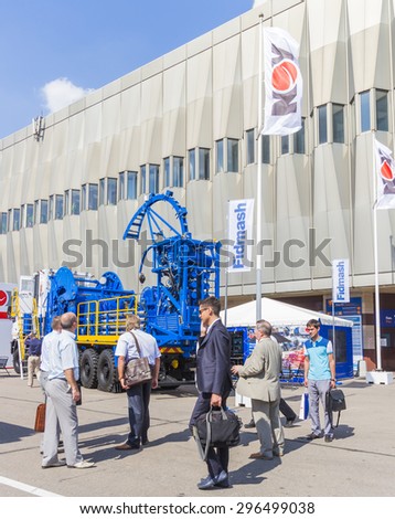 MOSCOW-JUNE 24, 2015: Coiled tubing equipment for the oil and gas industry American company National Oilwell Varco at the International Trade Fair MIOGE