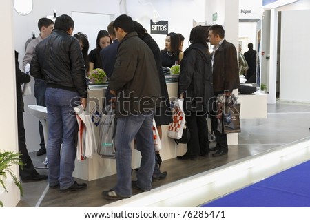 MOSCOW-APRIL 4: Customers visit Europe\'s largest trade show exhibition MosBuild 2011, which was opened by Prince Philippe of Belgium on April 4, 2011 in Moscow.