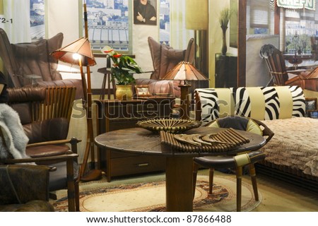MOSCOW-OCTOBER 26: Exhibition of furniture made of palm tree Fijian Pacific Green company on display at the international architectural exhibition Beautiful home on October 26. 2011 in Moscow, Russia.