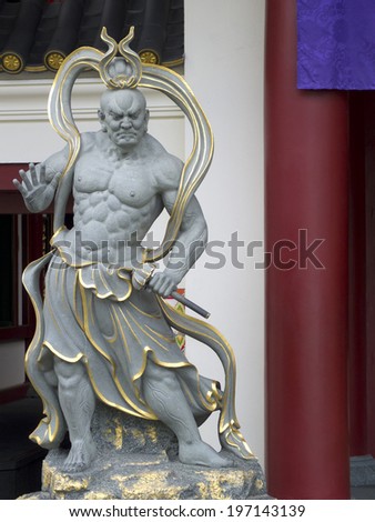A Chinese God that Guarding the Buddha Tooth Relic Temple and Museum at Chinatown in Singapore, South East Asia.