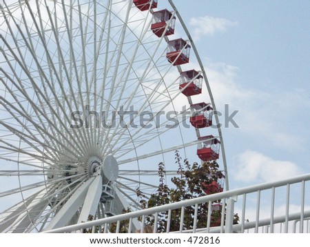 Navy Pier Ferris Wheel. A ferris wheel with a summer sky.