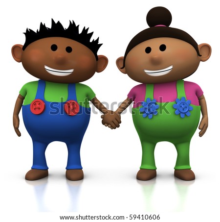 cartoon holding hands. boy and girl holding hands