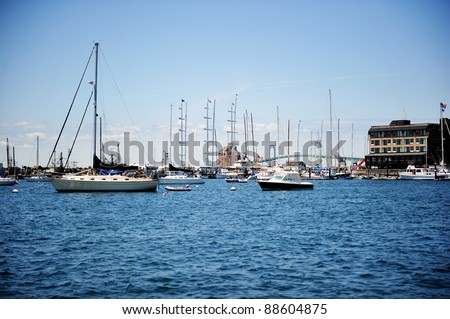 Ships and yachts docked in a port of Newport, USA