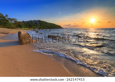 Sunrise on tropical  sea coast, Samui, Thailand