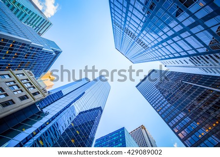 Up view in financial district, Manhattan, New York