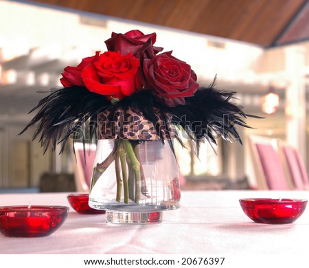 stock photo A 1940s inspired centerpiece at a wedding reception