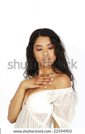  photo Beautiful African American girl wearing a vintage wedding dress
