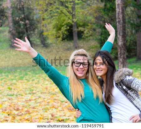 Happy girl friends in nature