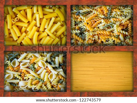 Pasta in wooden boxes