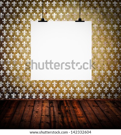 Vintage room interior with blank paper board on wall