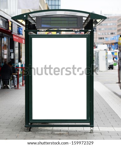 Blank Billboard On City Bus Station