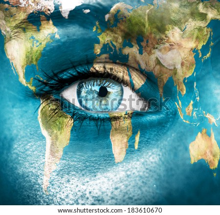 Planet earth and blue human eye - \