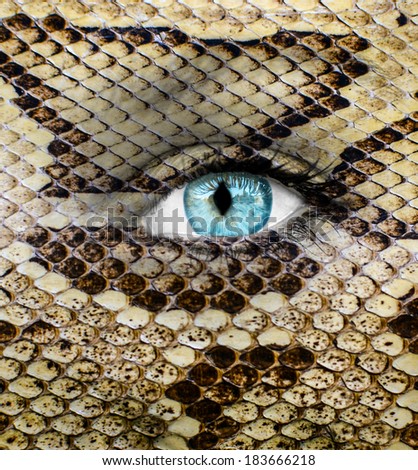 Human face with snake skin texture