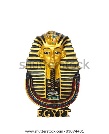 Egyptian golden pharaohs mask isolated on white - travel to Egypt concept