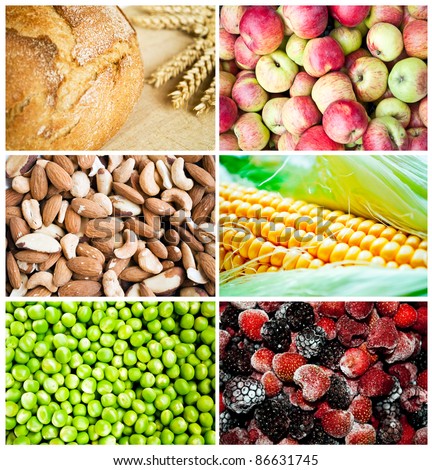 Colorful healthy food collage