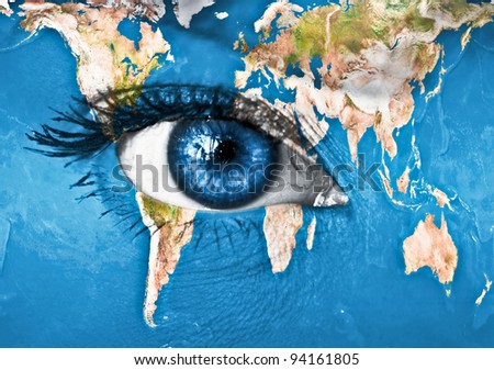Planet Earth and blue human eye - \