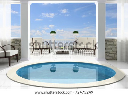 Pool before an open terrace in the private house