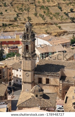 View of Biar town from the castle tower, Alicante, Spain. Biar is the part of Route of the Castles of Vinalopo