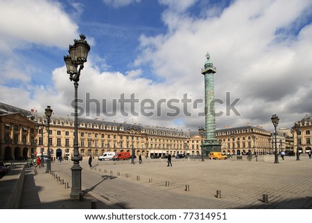 PARIS - APRIL 04: Place Vendome on April 04, 2011 in Paris. Place Vendome is one of the famous landmarks of Paris. The column was erected by Napoleon Bonaparte order.