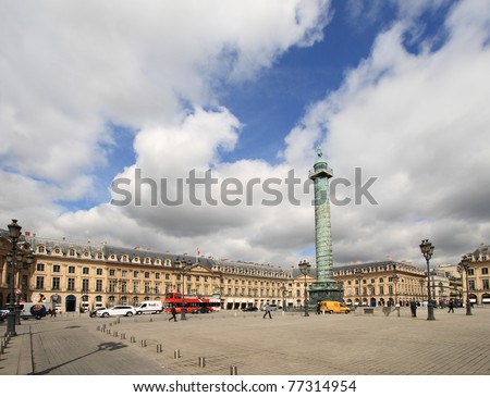 PARIS - APRIL 04: Place Vendome on April 04, 2011 in Paris. Place Vendome is one of the famous landmarks of Paris.  The column was erected by Napoleon Bonaparte order.